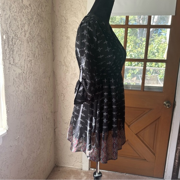 🦋 American Rag Black Half Sleeve Button Down Flowy Sheer Pleated Boho Blouse - Picture 8 of 13